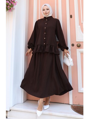Fırfırlı Tunik Etek Ikili Takım 0146-03 Kahverengi