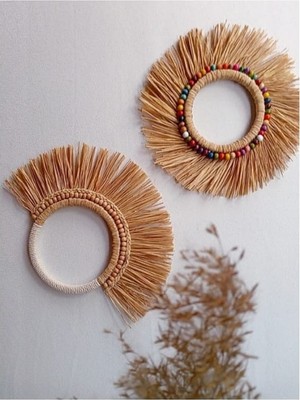 2lirenkli Boncuklu Rafya Duvar Süsü