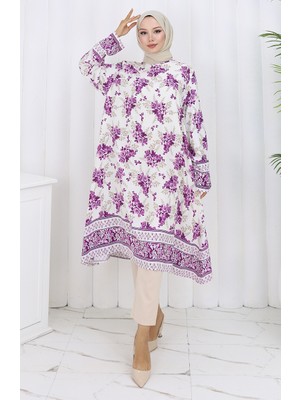 Sefa Merve Viskon Kumaş Desenli Tunik 1013-01 Lila