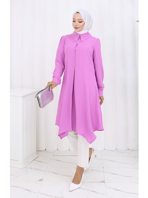 Sefa Merve Baskı Düğmeli Tunik 1102-02 Lila