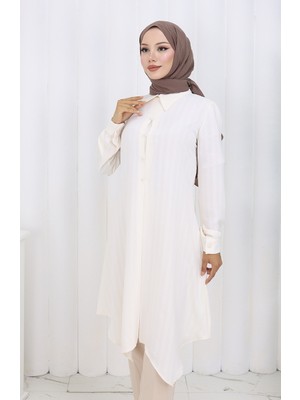 Baskı Düğmeli Tunik 1102-07 Ekru