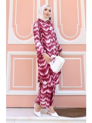 Sefa Merve Viskon Kumaş Tunik Pantolon Ikili Takım 0142-05 Bordo