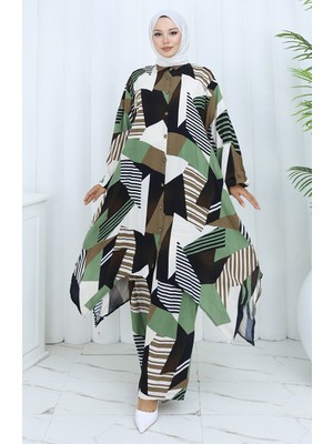 Viskon Kumaş Tunik Pantolon Ikili Takım 2140-04 Haki