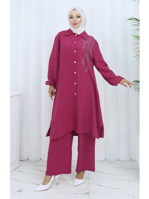 Aerobin Kumaş Tunik Pantolon Ikili Takım 2134-01 Fuşya