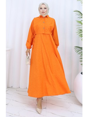 Keten Yelek Elbise Ikili Takım 2141-12 Oranj