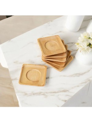 Mucit Home 6'lı Bambu Çay Tabağı Seti,kare Bambu Çay Bardağı Altlığı