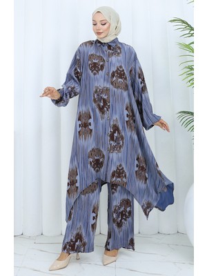 Viskon Kumaş Tunik Pantolon Ikili Takım 2143-05 Lacivert