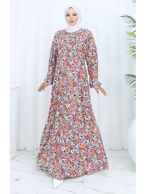 Sefa Merve Desenli Penye Elbise 2135A-03 Vizon