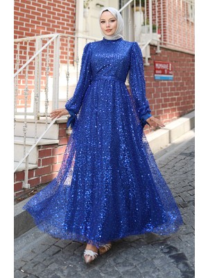 Boncuklu Abiye Elbise 5801-04 Saks