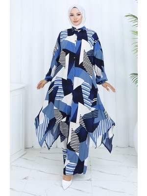 Viskon Kumaş Tunik Pantolon Ikili Takım 2140-01 Lacivert