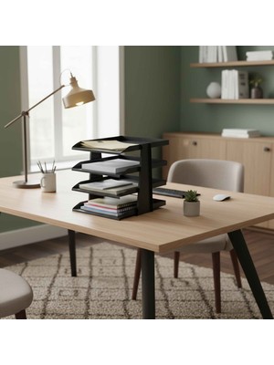 Steelline 4 Katlı Metal Dosya Rafı - Masa Üstü Ultra Sağlam Ofis Organizer (29.5X30.5X25CM)