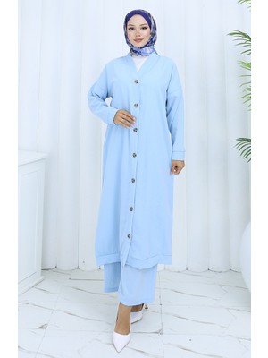 Boydan Düğmeli Hırka Pantolon Ikili Takım 0138-02 Mavi