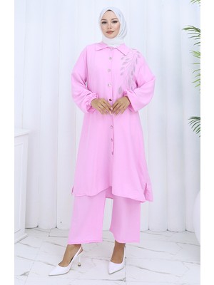 Aerobin Kumaş Tunik Pantolon Ikili Takım 2134-04 Pembe