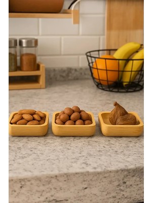 Mucit Home Bambu 3'lü Kare Çerezlik Reçellik Lokumluk