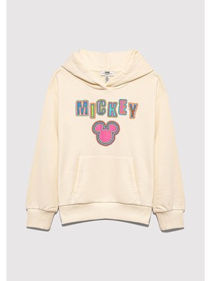 Mavi Mickey Baskılı Kapüşonlu Bej Sweatshirt 7S10141-70072