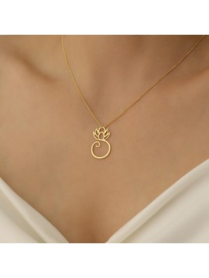 Nox Jewelry 14 Ayar Altın Kaplama Lotus Figürlü Daire Gümüş Kolye - CN00100