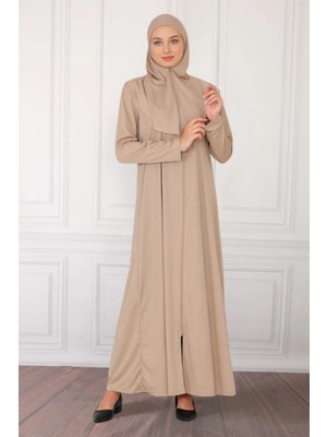 Fermuarlı Tek Parça Kaymaz Başörtülü Pratik Namaz Elbisesi