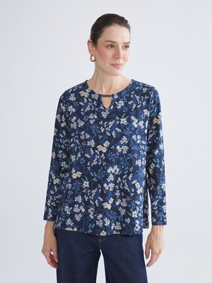 Bisiklet Yaka Çiçekli Bluz  (W5)