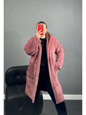 Kadın Kapüşon ve Cep Detay Uzun Wellsoft Kaban