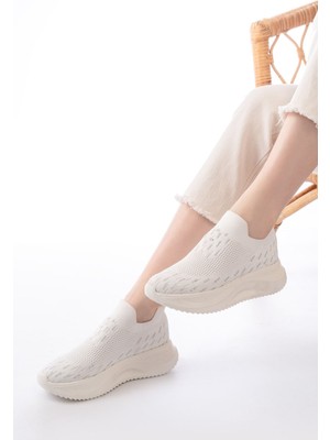 DM-707  Beyaz Fileli Faillant Taban Taş Aksesuarlı Günlük Spor Ayakkabı