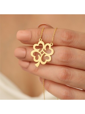 Nox Jewelry 14 Ayar Altın Kaplama Dört Yapraklı Şans Simgeli Yonca Gümüş Kolye - CN00106