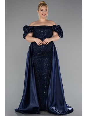 Kayık Yaka Uzun Boncuklu Büyük Beden Abiye ABU5155