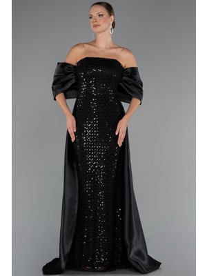 Straplez Boncuklu Saten Kuyruklu Uzun Abiye ABU5234