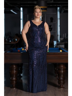 Kolsuz Boncuklu Uzun Büyük Beden Abiye ABU5188