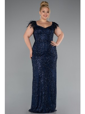 Kısa Kol V Yaka Taşlı Uzun Büyük Beden Abiye ABU5182