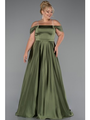 Askılı Omuz Dekolteli Uzun Saten Büyük Beden Abiye ABU5251