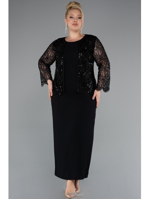 Boncuklu Uzun Kol Midi Büyük Beden Abiye ABK2418