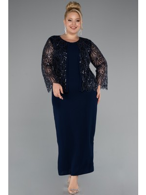 Boncuklu Uzun Kol Midi Büyük Beden Abiye ABK2418