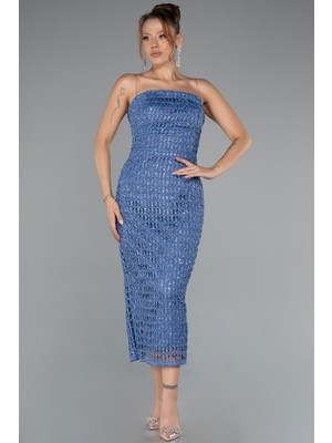 Straplez Midi Simli Gece Elbisesi ABK2413