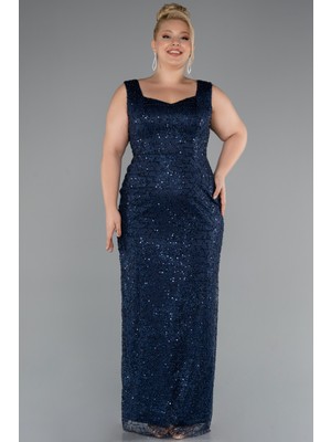 Kolsuz V Yaka Taşlı Uzun Büyük Beden Abiye ABU5190