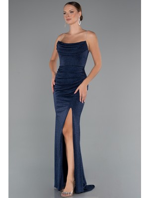 Göğüs Drapeli Bacak Dekolteli Uzun Simli Abiye ABU5245