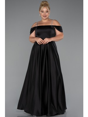 Askılı Omuz Dekolteli Uzun Saten Büyük Beden Abiye ABU5251