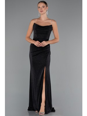 Göğüs Drapeli Bacak Dekolteli Uzun Simli Abiye ABU5245