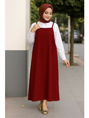 Marsilyan- Kadın Bordo Basic Ayarlanabilir Askılı Jile Elbise