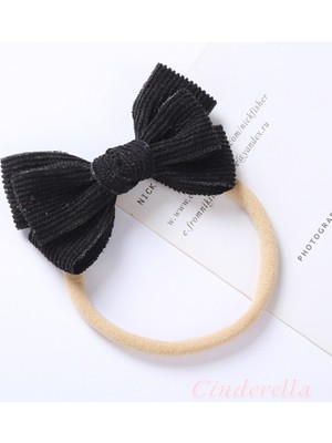 Yumuşak Rahat Çizgili Fiyonklu Bebek Bandana Siyah - Kız Çocuk Kurdeleli Yenidoğan Saç Bandanası