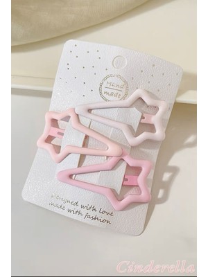 3'lü Büyük Mat Soft Pembe Renkli Kayan Yıldız Çıt Çıt Toka Seti 5.2 cm - Çocuk Çıtçıt Yan Saç Tokası