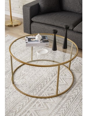 Dekopratik Berlin Orta Sehpa – Temperli Cam Üst, Altın Sarı Metal Ayak, Minimalist Tasarım, 80x80x45 cm, Salon Dekoruna Uyumlu