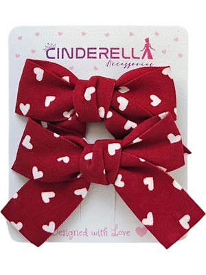 2'li Kız Çocuk Fiyonk Pens Toka Seti Kırmızı Tonlu - Kurdele Fiyonklu Klips Saç Tokası Model-1