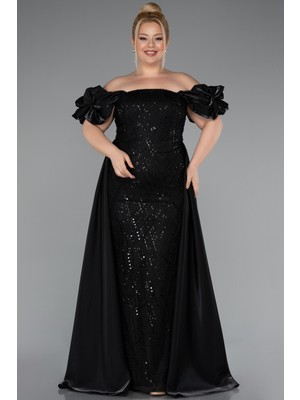 Kayık Yaka Uzun Boncuklu Büyük Beden Abiye ABU5155