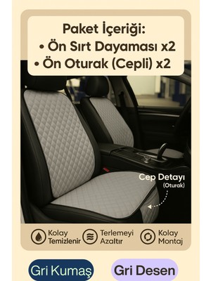 Audi E-Tron 2019 ve Sonrası Uyumlu Kumaş Oto Koltuk Minderi Ergonomik Kapitone 2'li Gri