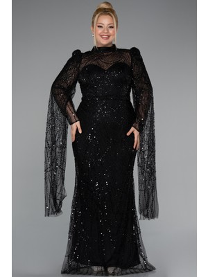 Uzun Kol Dik Yaka Boncuklu Büyük Beden Abiye ABU5153