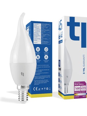 Tuled Redeem Plus C37A E14 Mum Ampul, Titreşimsiz, Göz Konforu, 581 Lümen, Ilık Beyaz, 3000 Kelvin