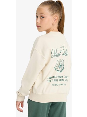 DeFacto Relax Fit Bisiklet Yaka Sırt Baskılı Sweatshirt Kız Çocuk E6759A825AU