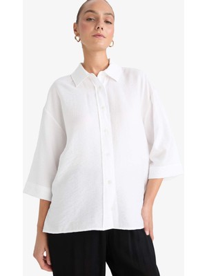 DeFacto Oversize Geniş Kalıp Krinkıl Kumaş Uzun Kollu Gömlek F2316AX25AU