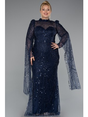 Uzun Kol Dik Yaka Boncuklu Büyük Beden Abiye ABU5153