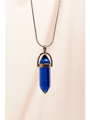 Safir Doğal Taşı Zincirli El Yapımı Tasarımlı Kolye Uç: 3,5 cm Zincir: 20 cm Kutulu